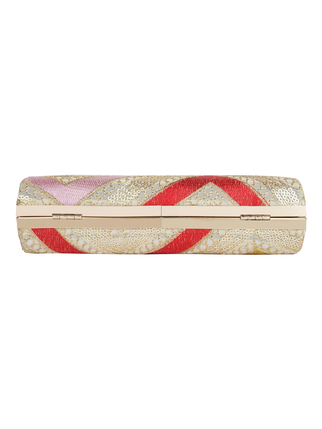 HORRA MULTICOLOR ZIG ZAG PARTY CLUTCH WITH HANDLE AND DETACHABLE CHAIN SLING